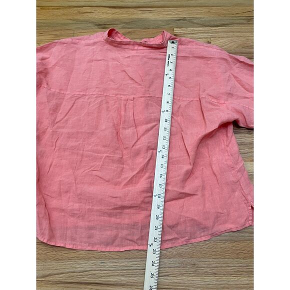 Eileen Fisher Women's M Orange Button-Up 100% Linen Tunic Shirt Mandarin Collar - Picture 7 of 7